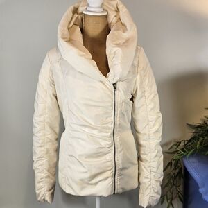 Sparkle & Fade Urban Outfitters Cream Puffer Coat, Full Collar, Off Center Zip S